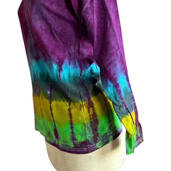 New Womens Top Size Medium Purple Tie Dye Long Sleeve Handcrafted Festival Hippy - Picture 2 of 8